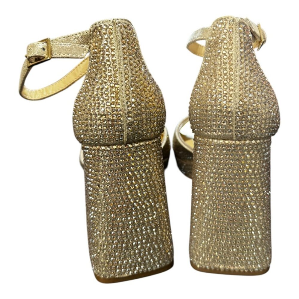 NWT Jessica Simpson Gold Sparkling Embellished Chunky Heel Sandals Sizes: Multi - Picture 6 of 11